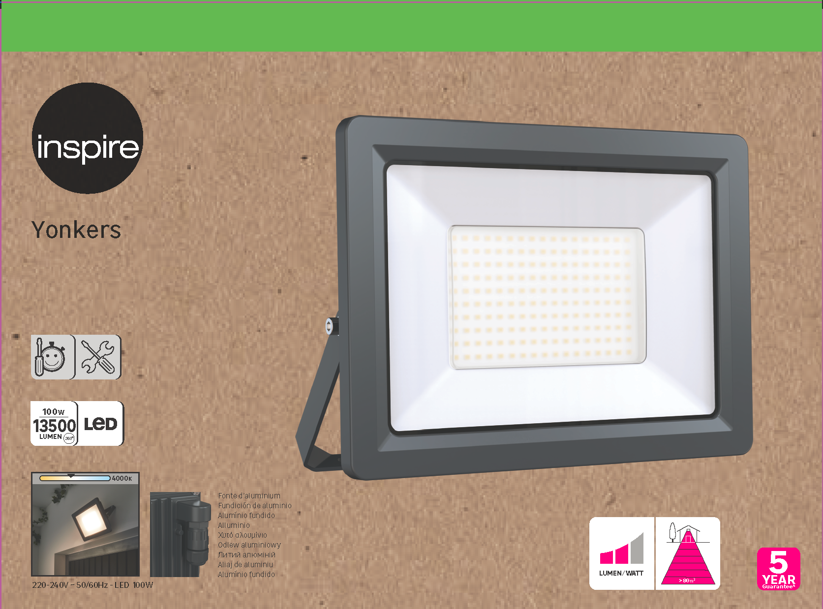 Projecteur extérieur LED, 13500 Lm anthracite Yonkers INSPIRE - 4