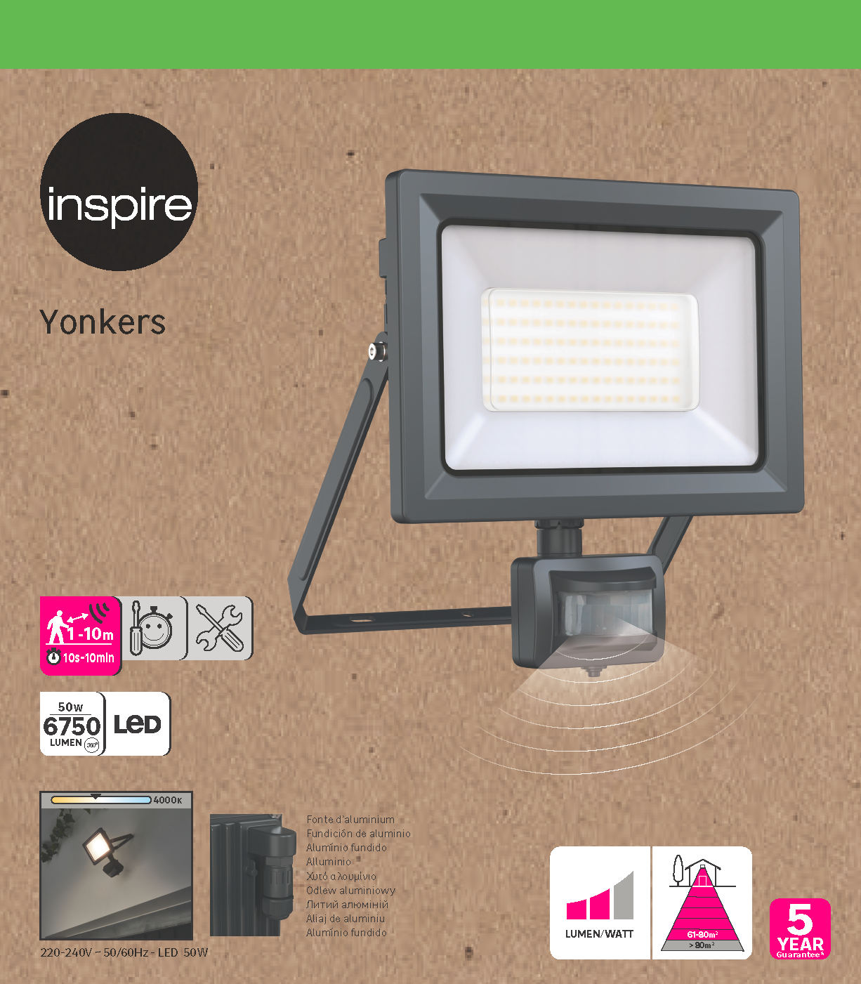 Projecteur extérieur LED à détection, 6750 Lm anthracite Yonkers INSPIRE - 4