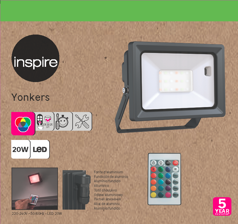 Proyector LED exterior INSPIRE Yonkers rectangular RGB 20W IP65 resistente a la lluvia y al polvo - 6