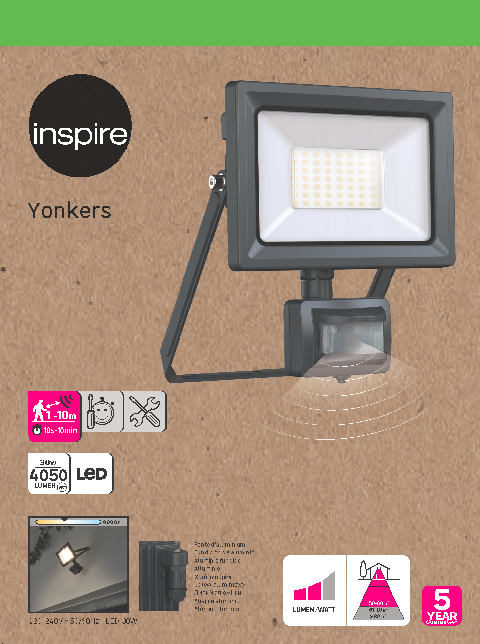 Projetor exterior led Yonkers 4000K 4200lm IP44 cinza Inspire - 14
