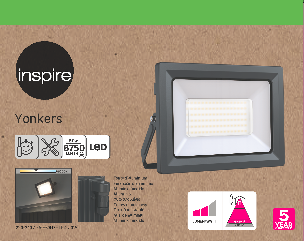 Projetor de exterior Yonkers 6750Lm cinza Inspire - 12