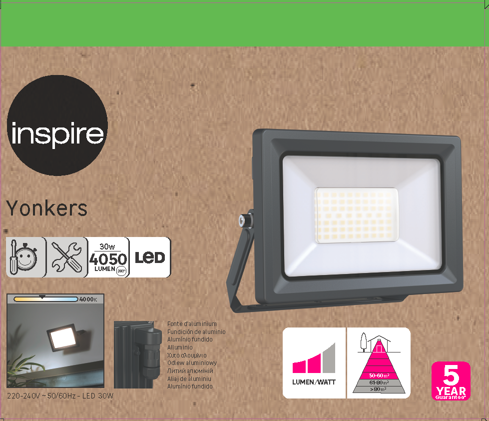 Projetor exterior led Yonkers 4000K 4200lm IP65 cinza Inspire - 12