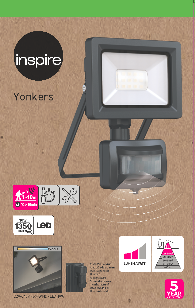 Projecteur extérieur LED à détection, 1350 Lm anthracite Yonkers INSPIRE - 4