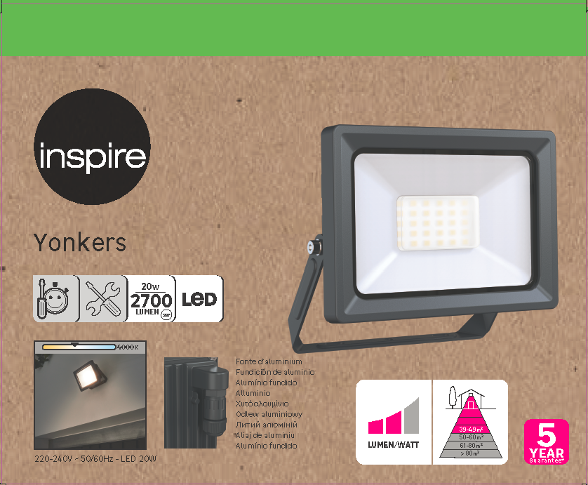 Projecteur extérieur LED, 2700 Lm anthracite Yonkers INSPIRE - 3