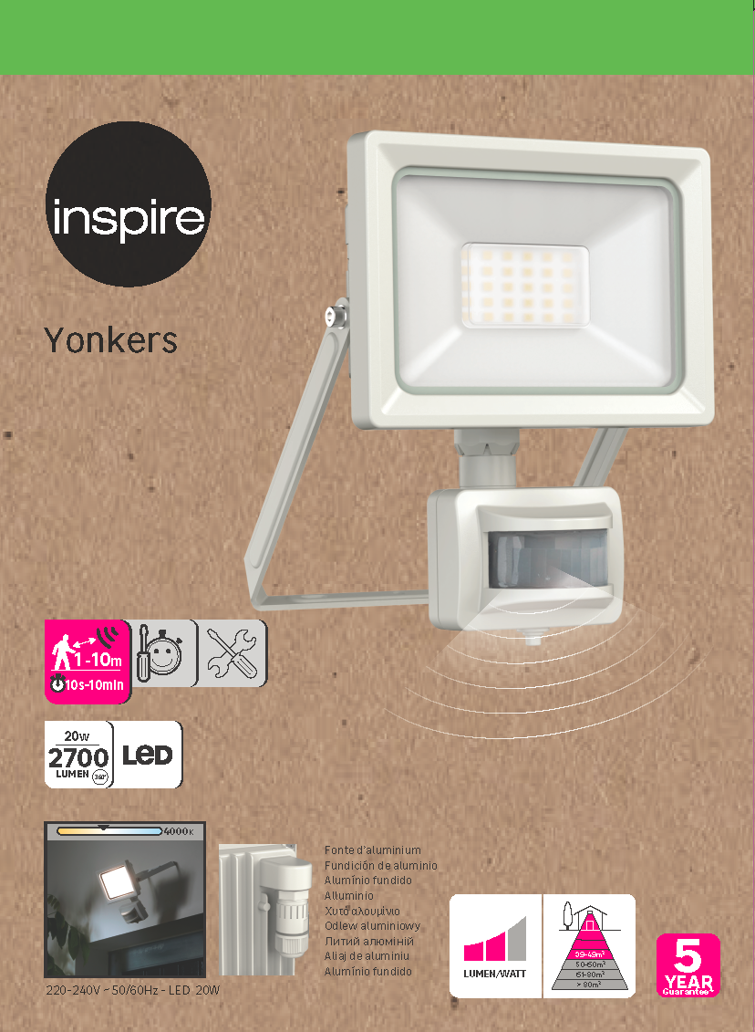 Projecteur extérieur LED à détection, 2700 Lm blanc Yonkers INSPIRE - 3