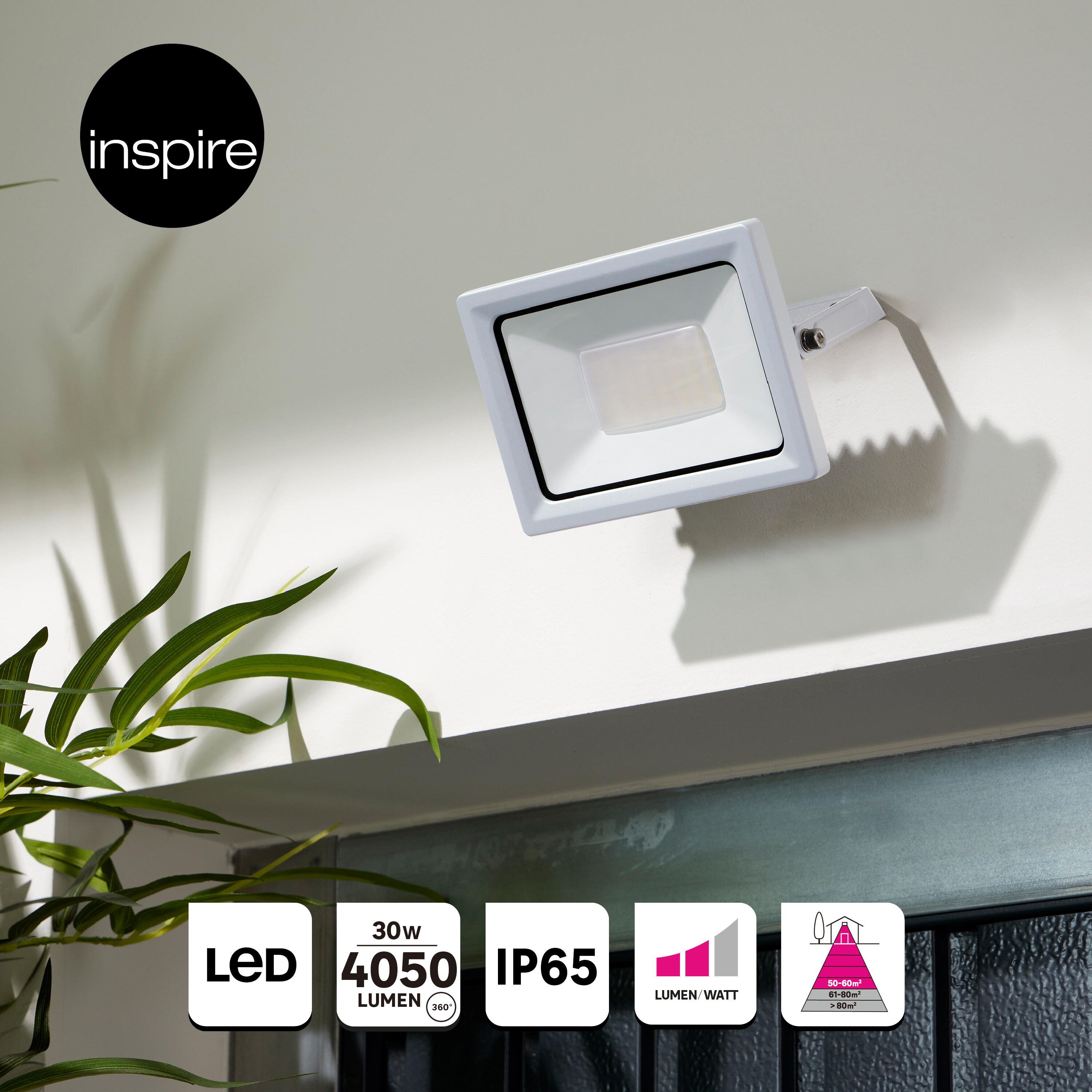 Proyector LED exterior orientable INSPIRE Yonkers rectangular luz neutra 4000K 30W 4050 lm IP65 resistente a la lluvia y al polvo - 3