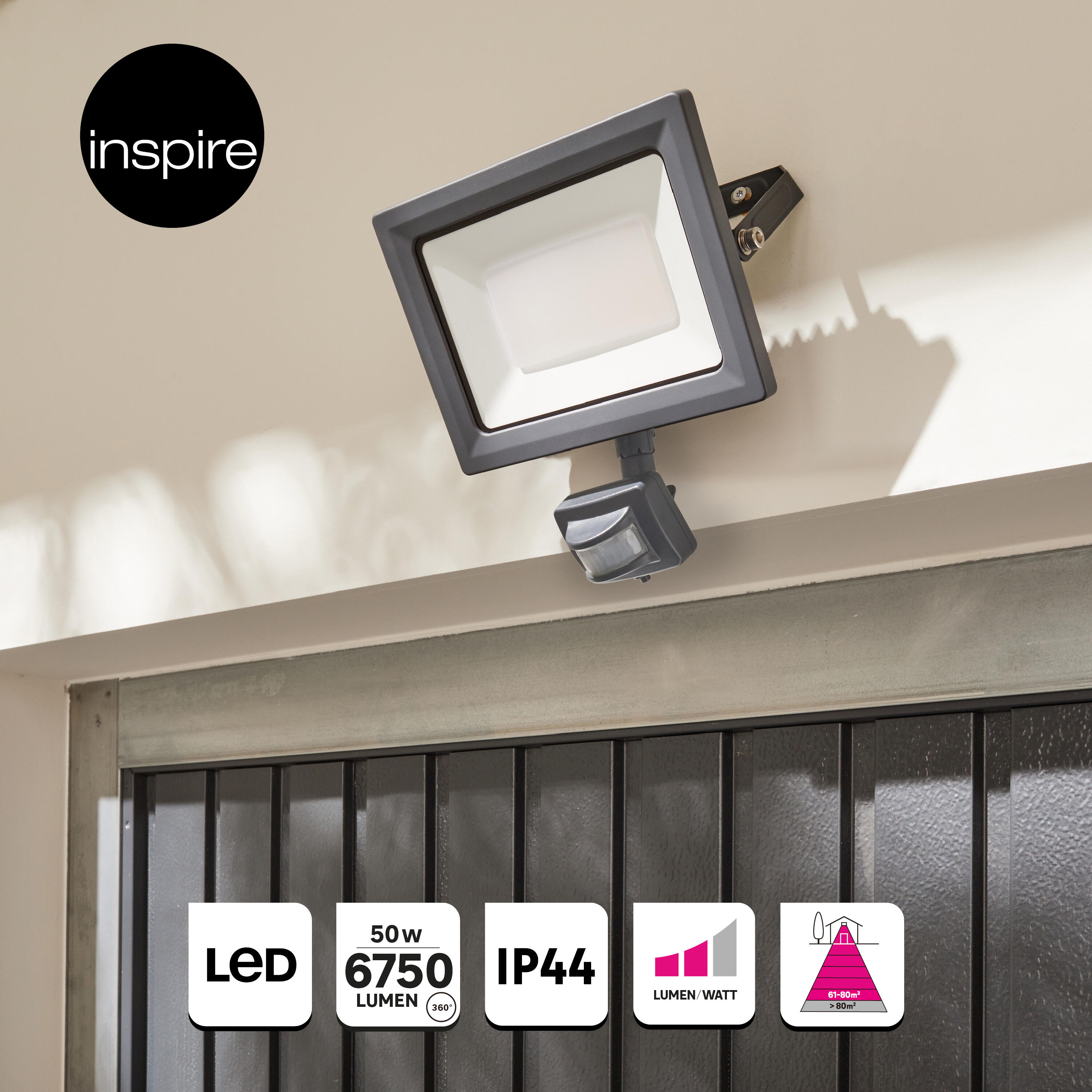 Projecteur extérieur LED à détection, 6750 Lm anthracite Yonkers INSPIRE - 2