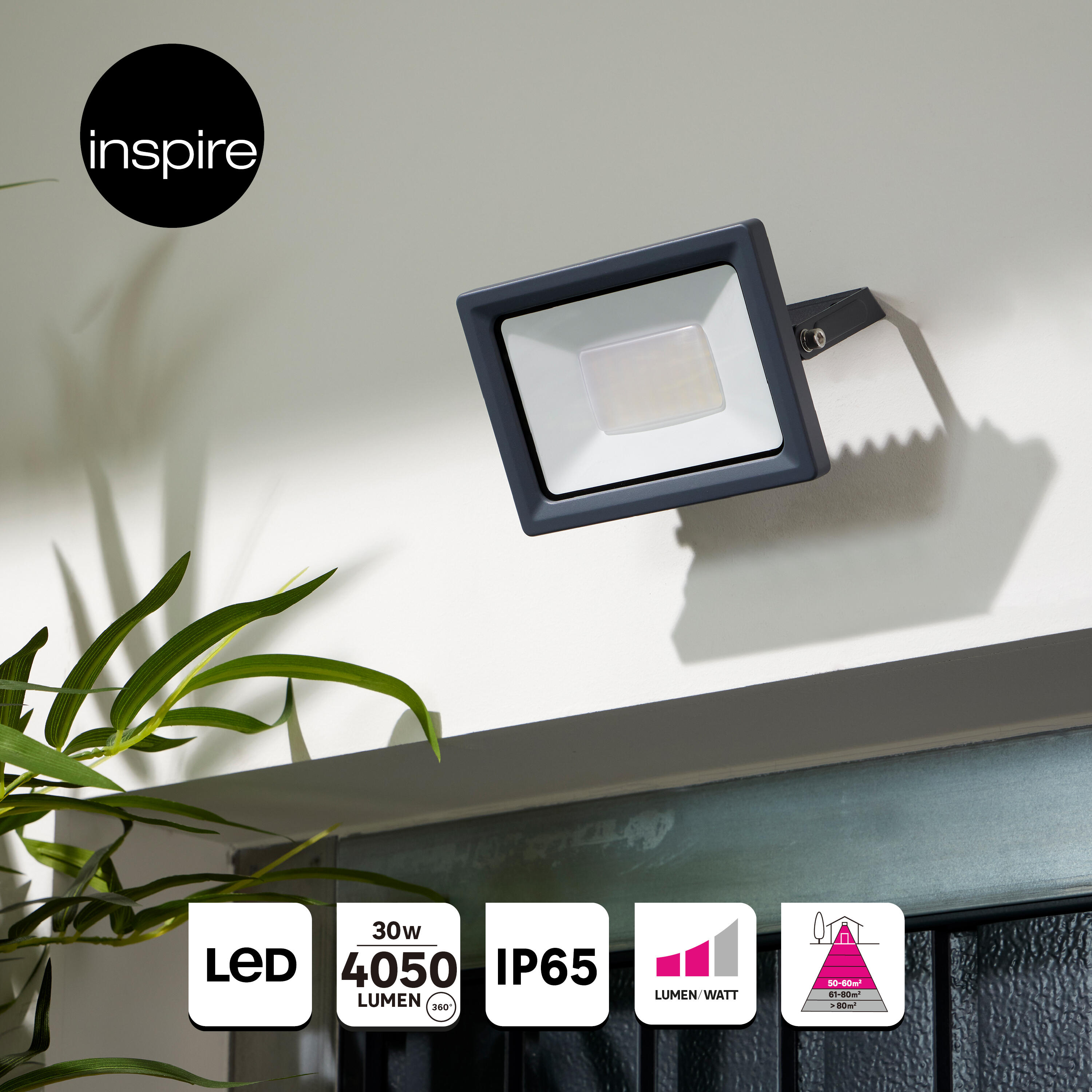 Projetor exterior led Yonkers 4000K 4200lm IP65 cinza Inspire - 10