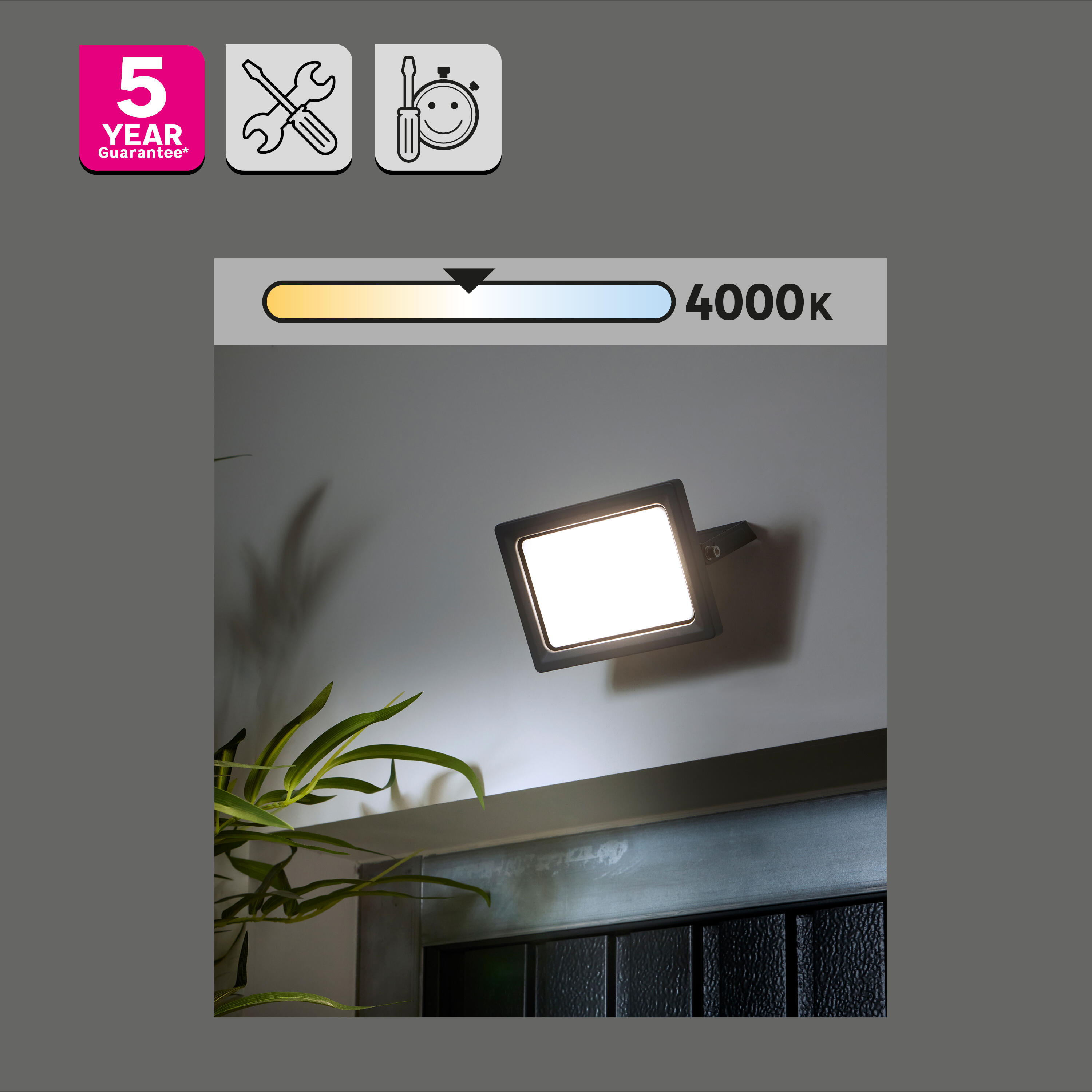 Projetor exterior led Yonkers 4000K 4200lm IP65 cinza Inspire - 9