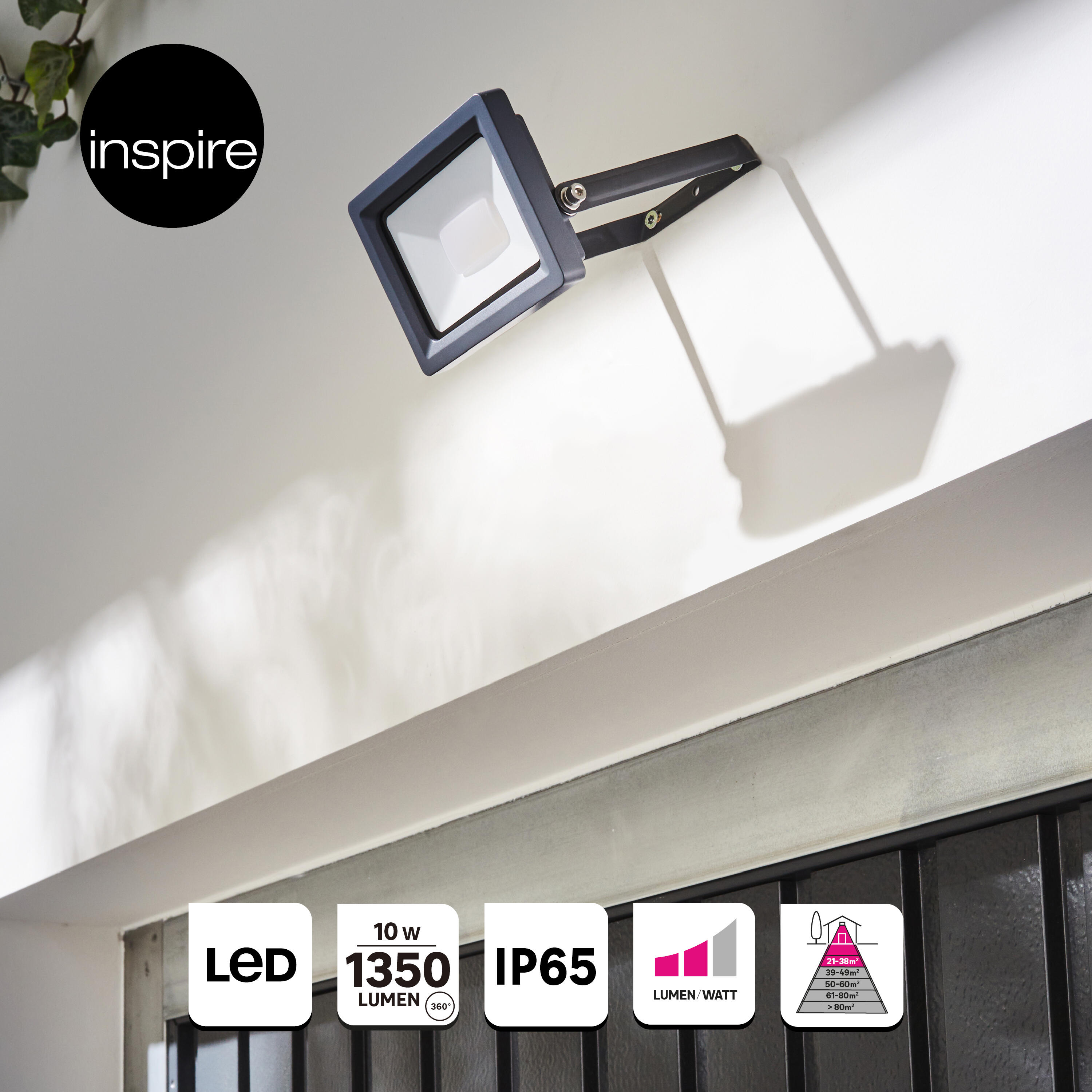 Projetor exterior led Yonkers 4000K 1350lm IP65 cinza Inspire - 10