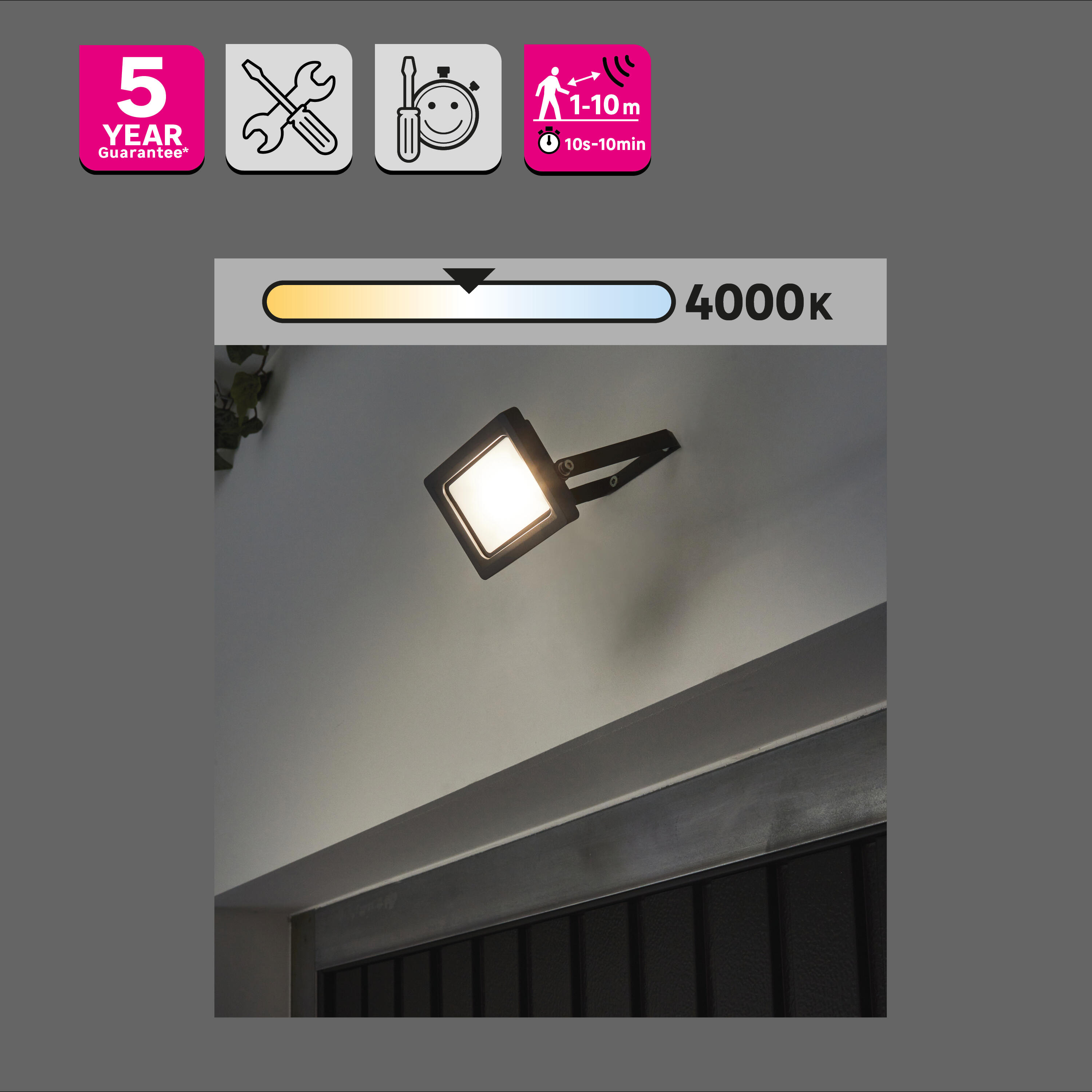 Projetor exterior led Yonkers 4000K 1350lm IP65 cinza Inspire - 8