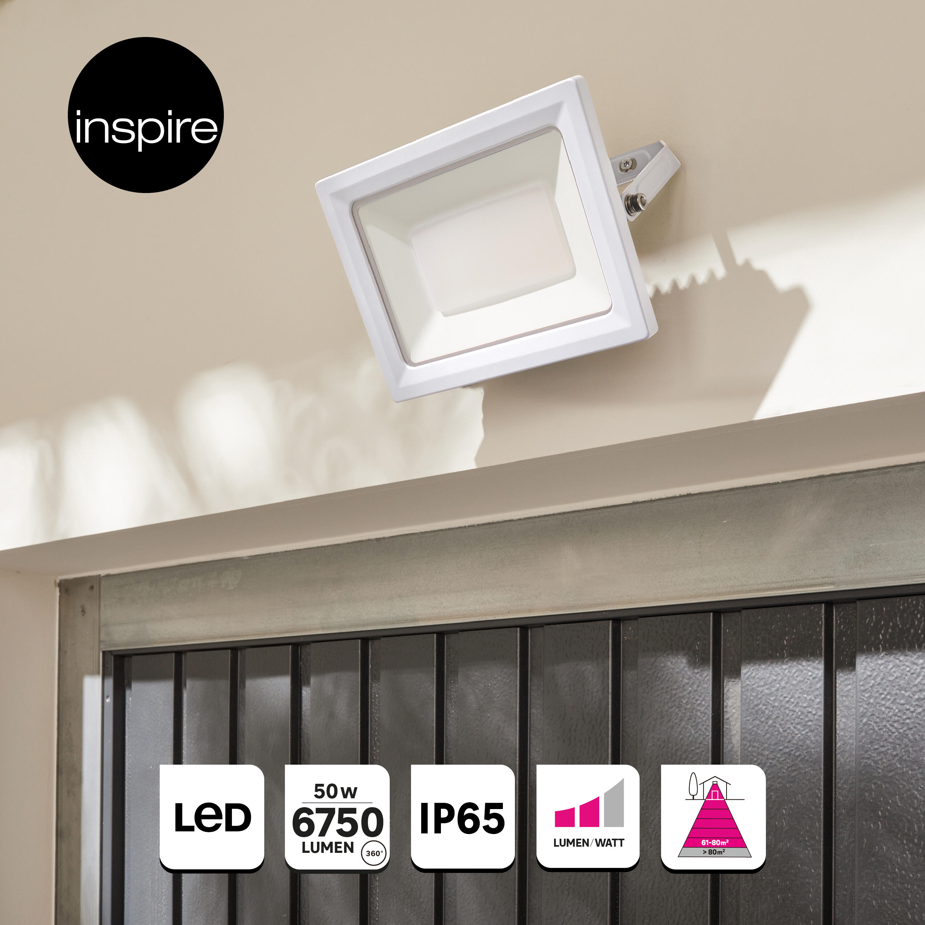 Projetor exterior led Yonkers 7000lm 4000K IP65 aluminio branco Inspire - 10