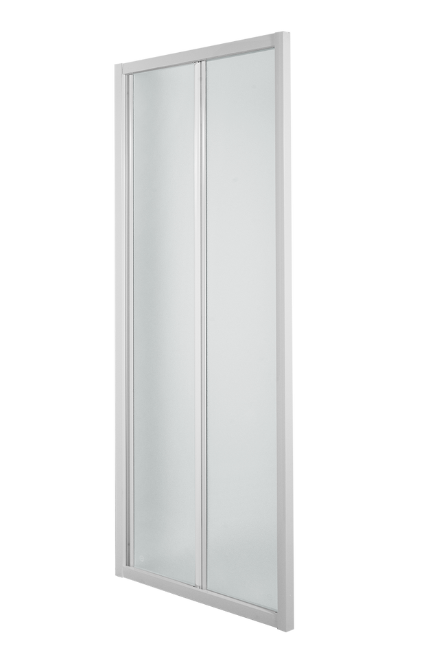 Porta doccia pieghevole L 80 cm x H 185 cm per nicchia in vetro smerigliato SP. 4 mm, profilo bianco, serie Plumin
