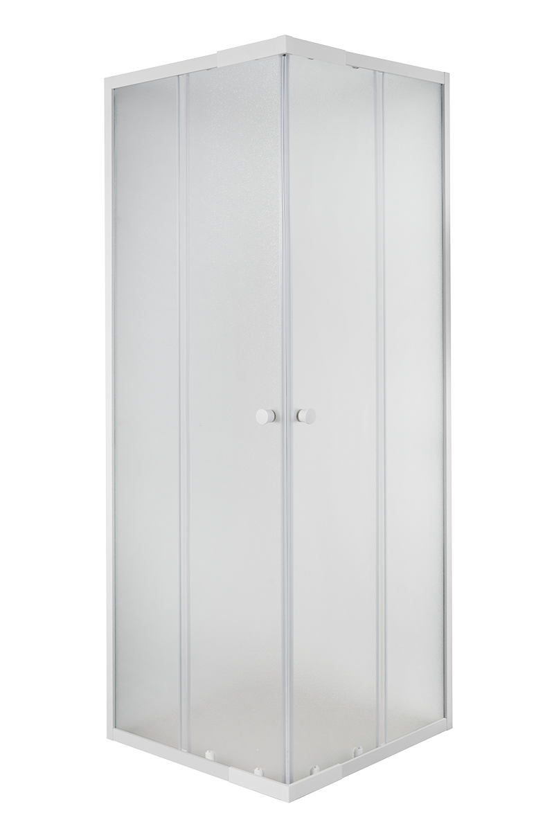 Box doccia angolare con porta scorrevole, vetro smerigliato 4 mm, L 70-80 cm x L 80 cm, H 185 cm, bianco Plumin 2.0 - 2