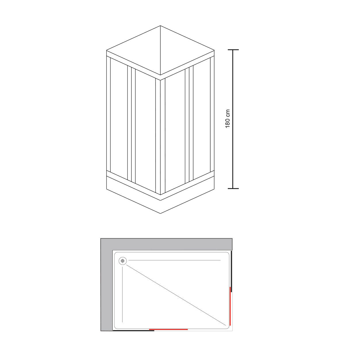 Box doccia angolare con porta scorrevole, acrilico piumato 1.5 mm, L 75-90 cm X L 80 cm, H 180 cm, bianco Aqva - 6
