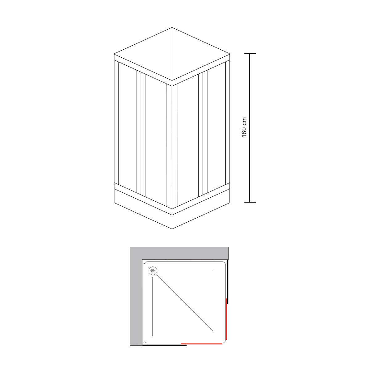 Box doccia angolare con porta scorrevole, acrilico piumato 1.5 mm, L 65-80 cm x L 80 cm, H 180 cm, bianco Aqva - 6