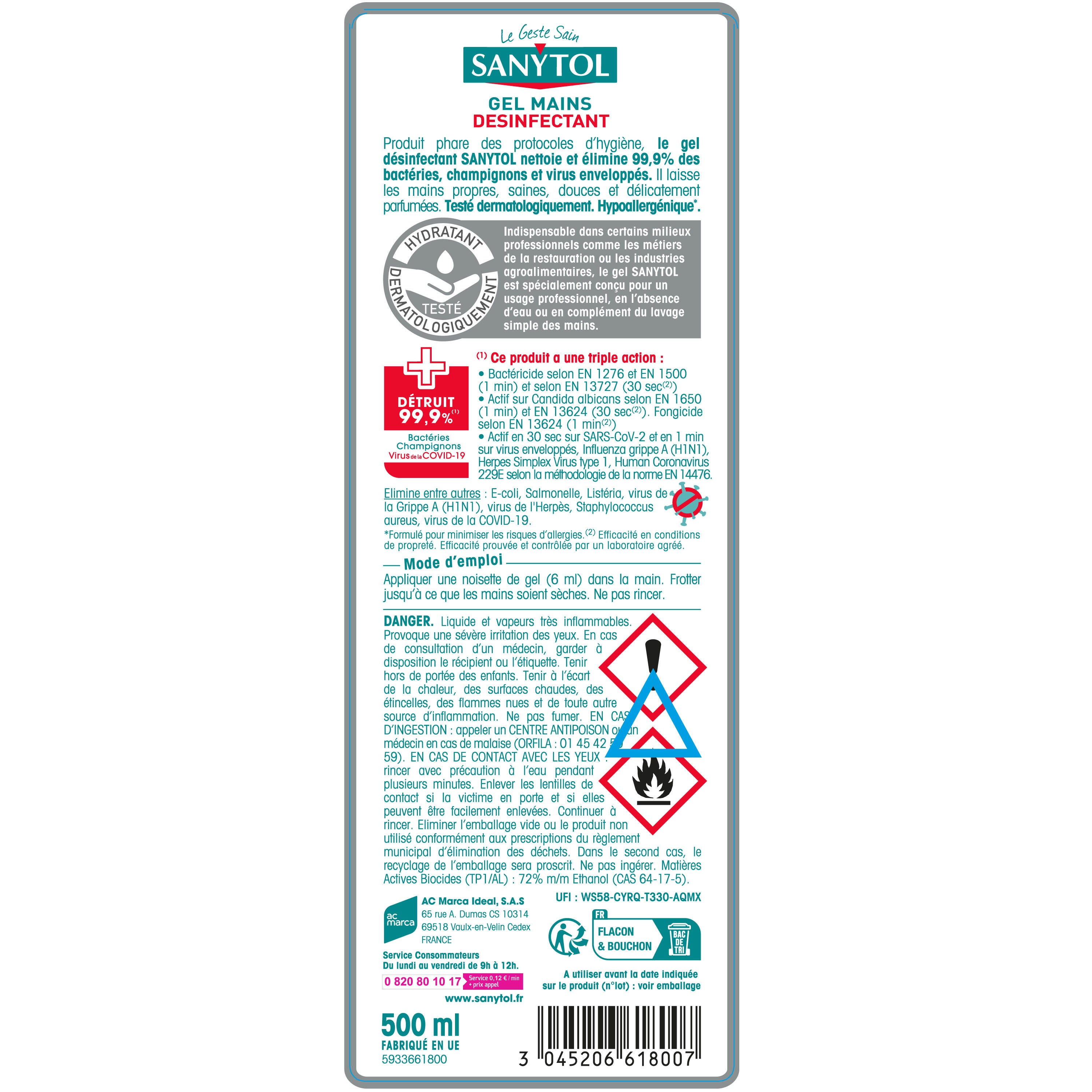 Désinfectant gel SANYTOL Mains 0.5L - 5