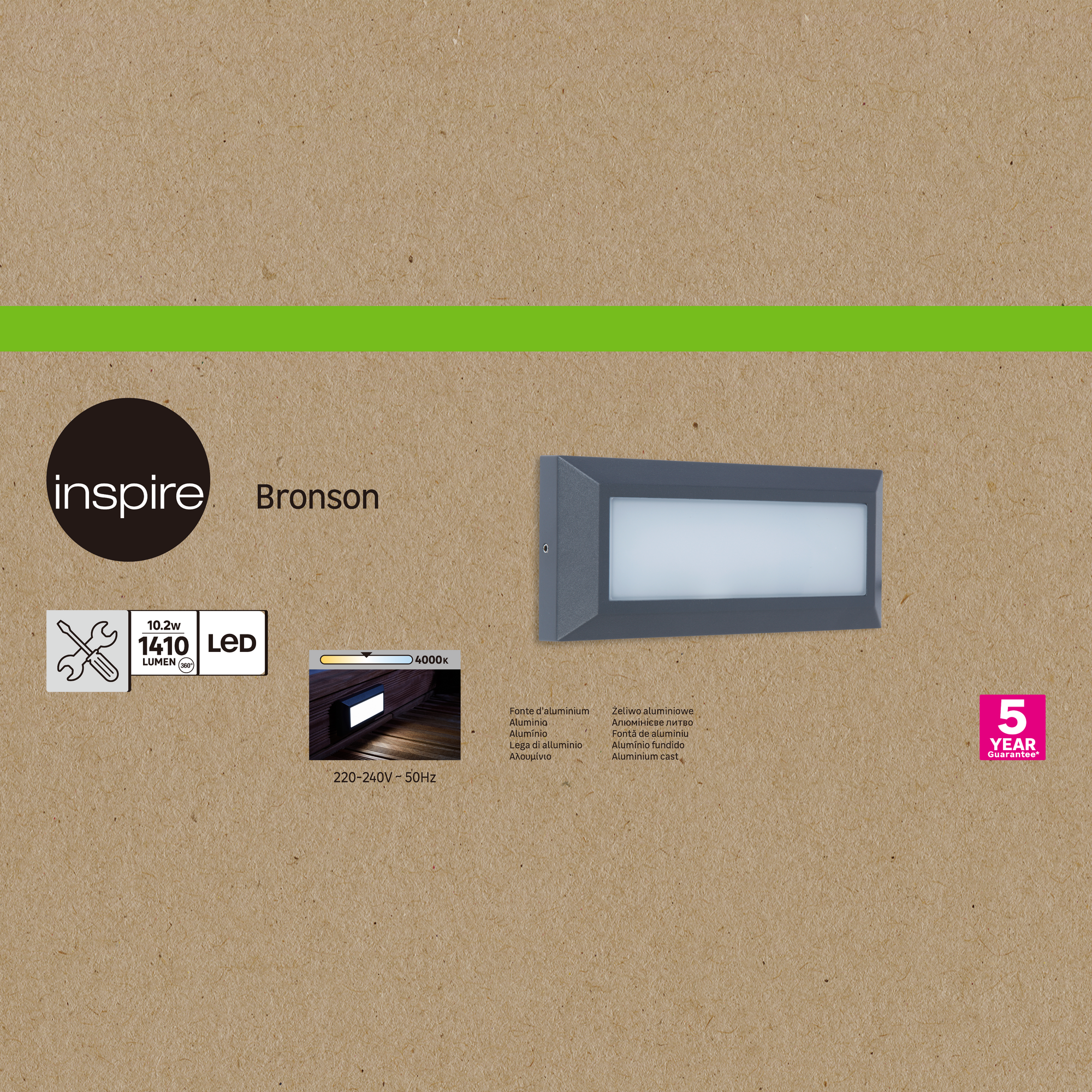 Candeeiro de parede exterior led Bronson 1400lm IP44 cinzento Inspire - 8