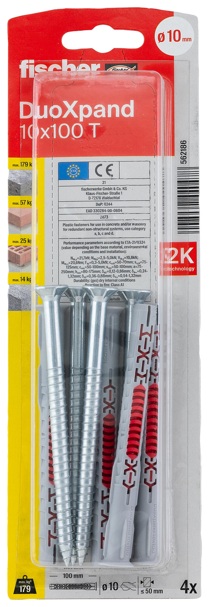 Set di tasselli con vite FISCHER DuoXpand 10x100 T K in nylon ø 10 mm, 4 pezzi - 4