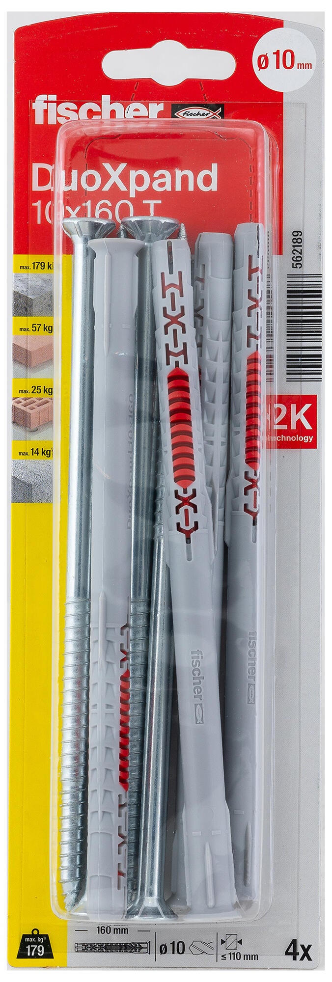 Set di tasselli con vite FISCHER DuoXpand 10x160 T K in nylon ø 10 mm, 4 pezzi - 4