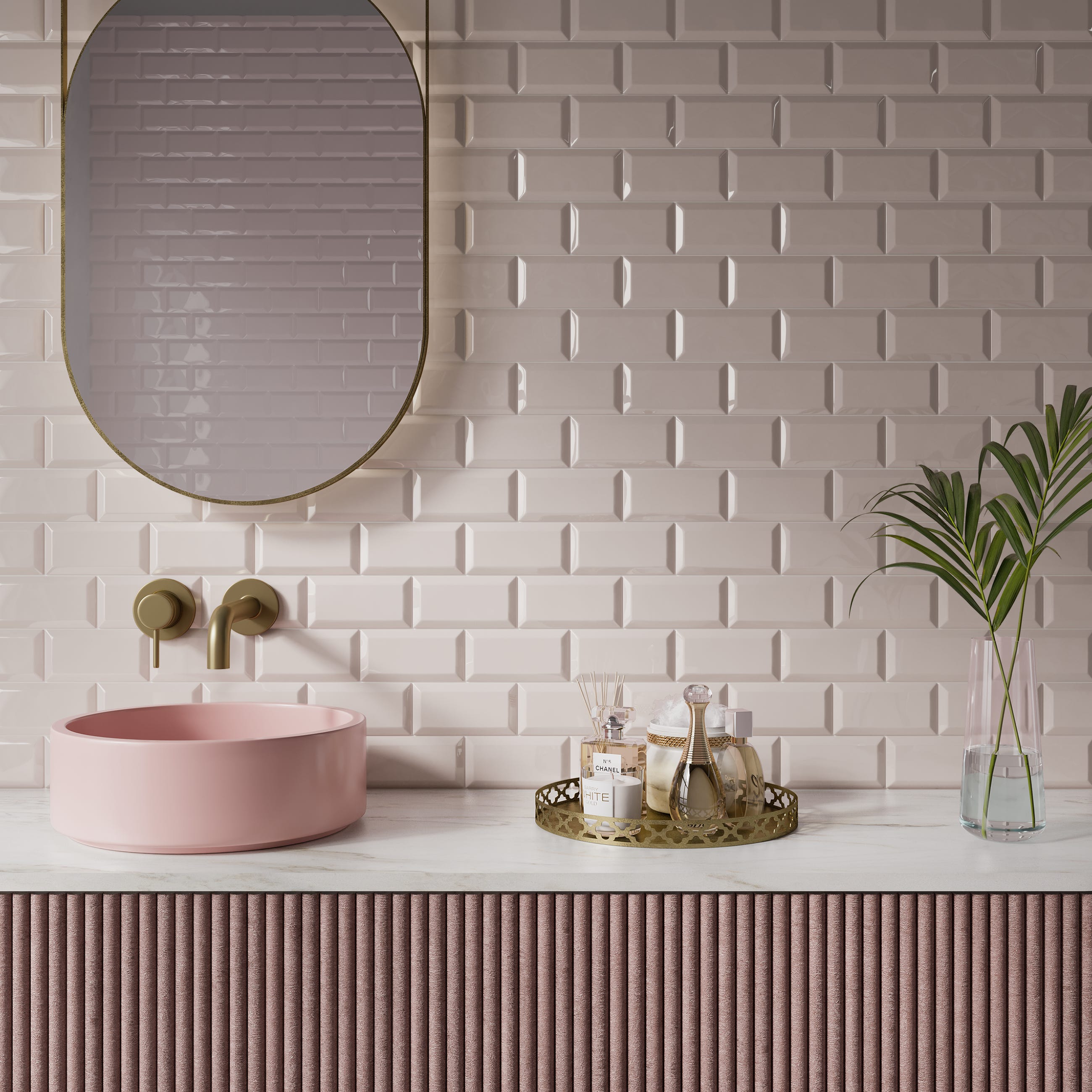 Azulejo cerámico Metro efecto borde biselado rosa 7.5x15 cm ARTENS ...