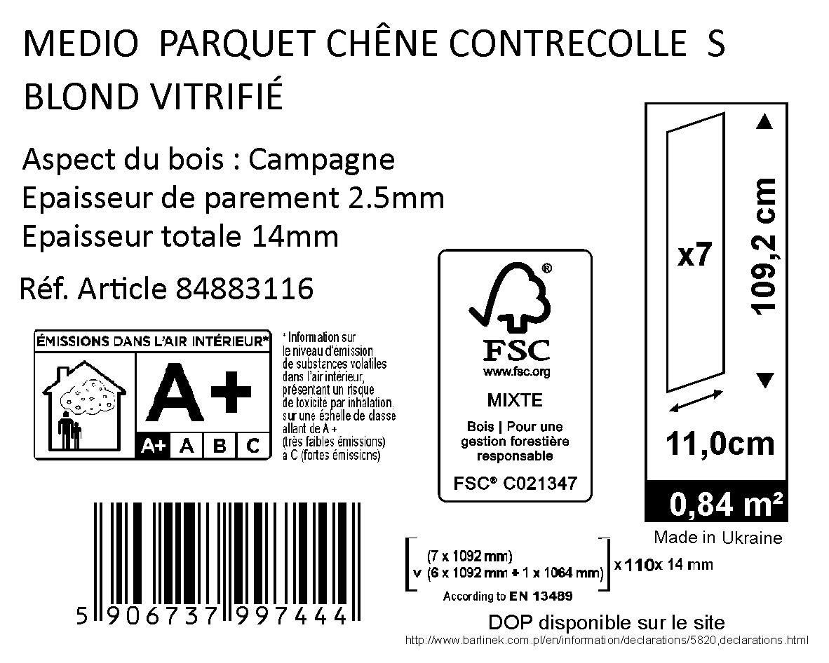 Parquet contrecollé chêne blond campagne vitrifié S BARLINEK, l.11 cm - 6