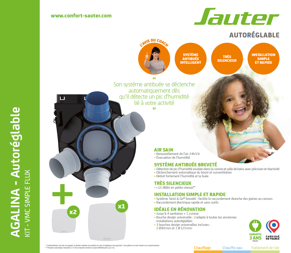 Kit VMC simple flux autoréglable à détection d'humidité SAUTER Agalina - 7