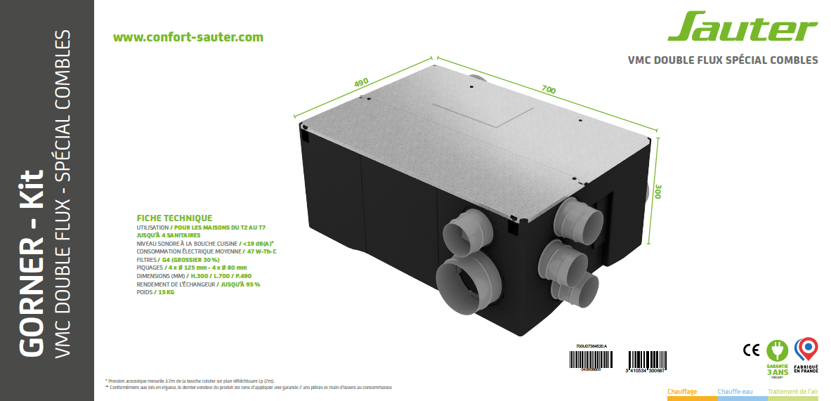 Kit VMC double flux haut rendement SAUTER Gorner - 8