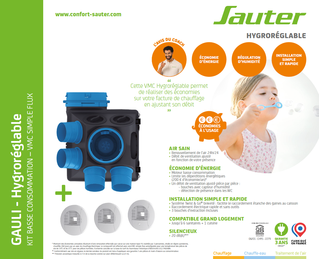 Kit VMC simple flux hygroréglable SAUTER Gauli basse consommation - 10