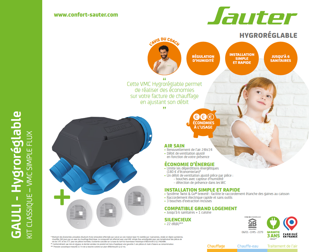 Kit VMC simple flux hygroréglable SAUTER Gauli classique - 9