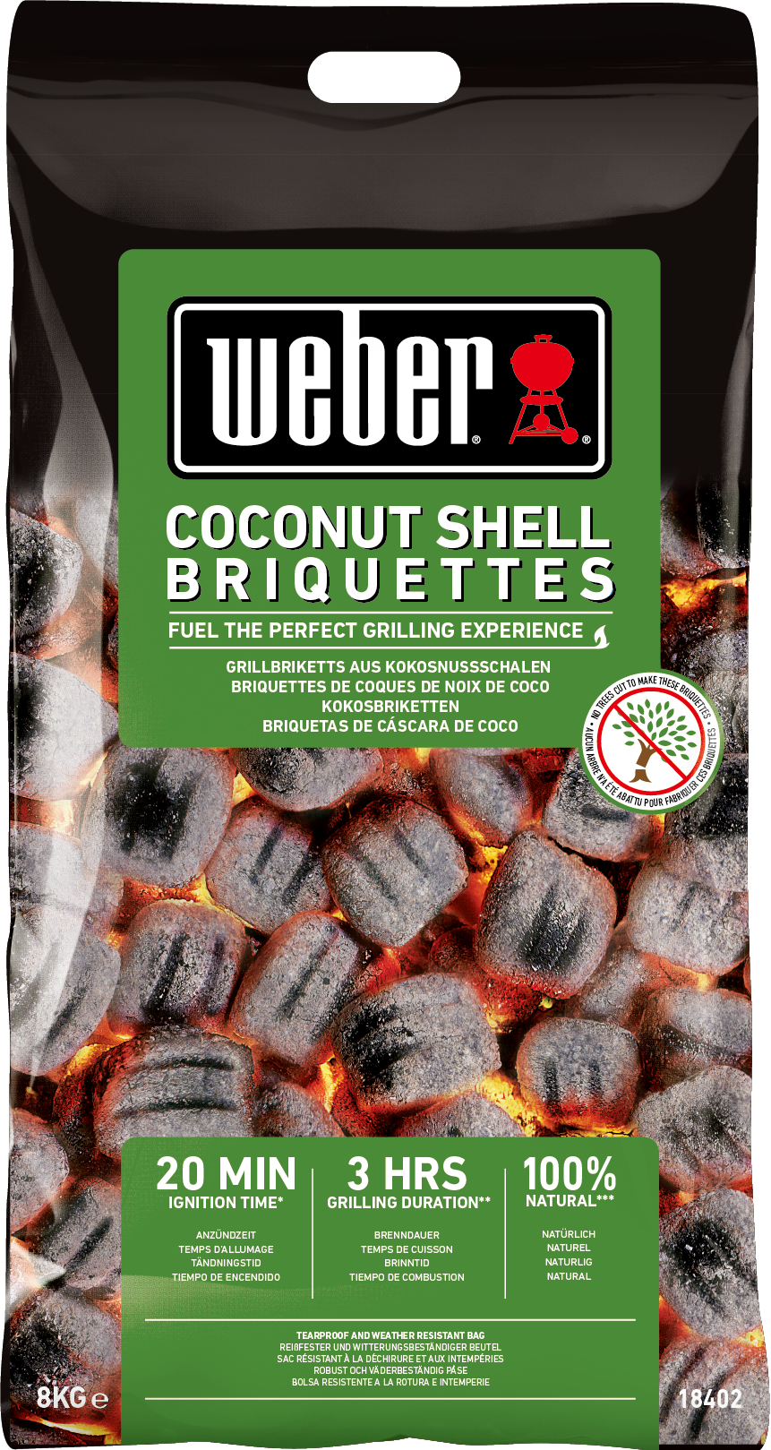 Briquetas de cáscara de coco weber 8 kg