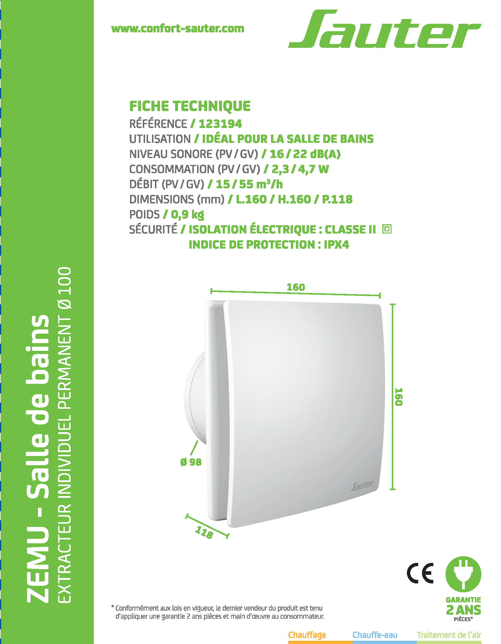 Aérateur permanent à détection d'humidité SAUTER Zemu SDB 100 mm - 8