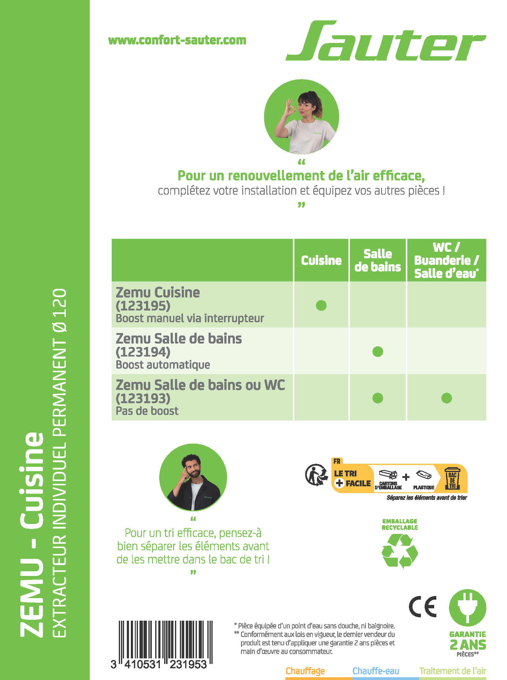 Aérateur extracteur permanent à interrupteur SAUTER Zemu Cuisine 120 mm - 8