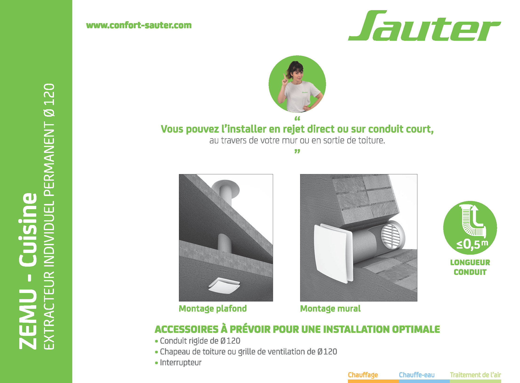 Aérateur extracteur permanent à interrupteur SAUTER Zemu Cuisine 120 mm - 6