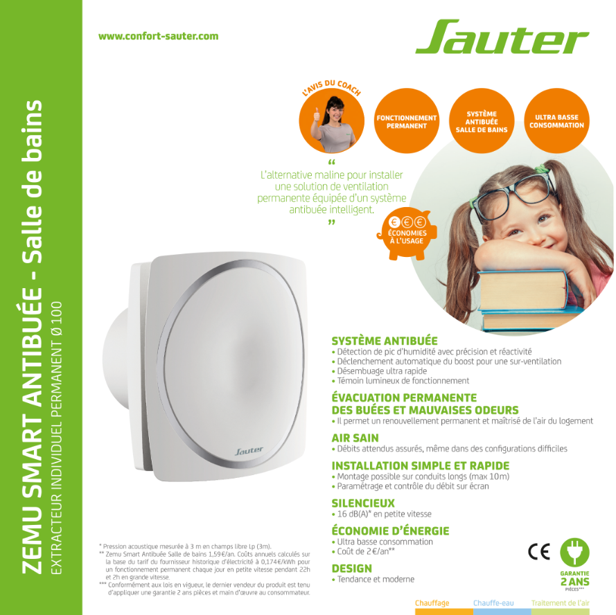 Aérateur permanent à détection d'humidité SAUTER Zemu Smart SDB 100 mm - 5
