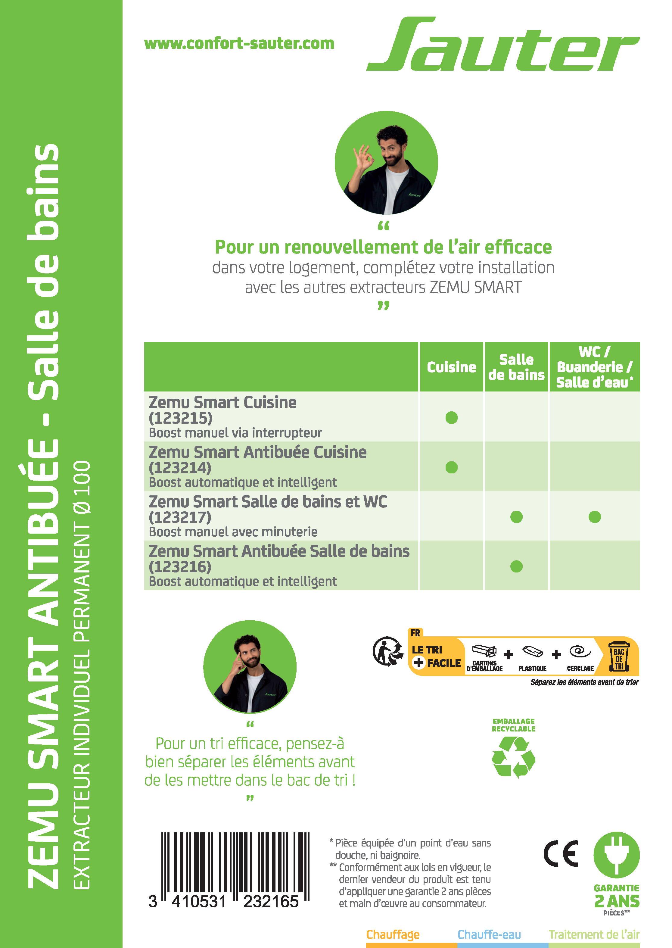 Aérateur permanent à détection d'humidité SAUTER Zemu Smart SDB 100 mm - 8