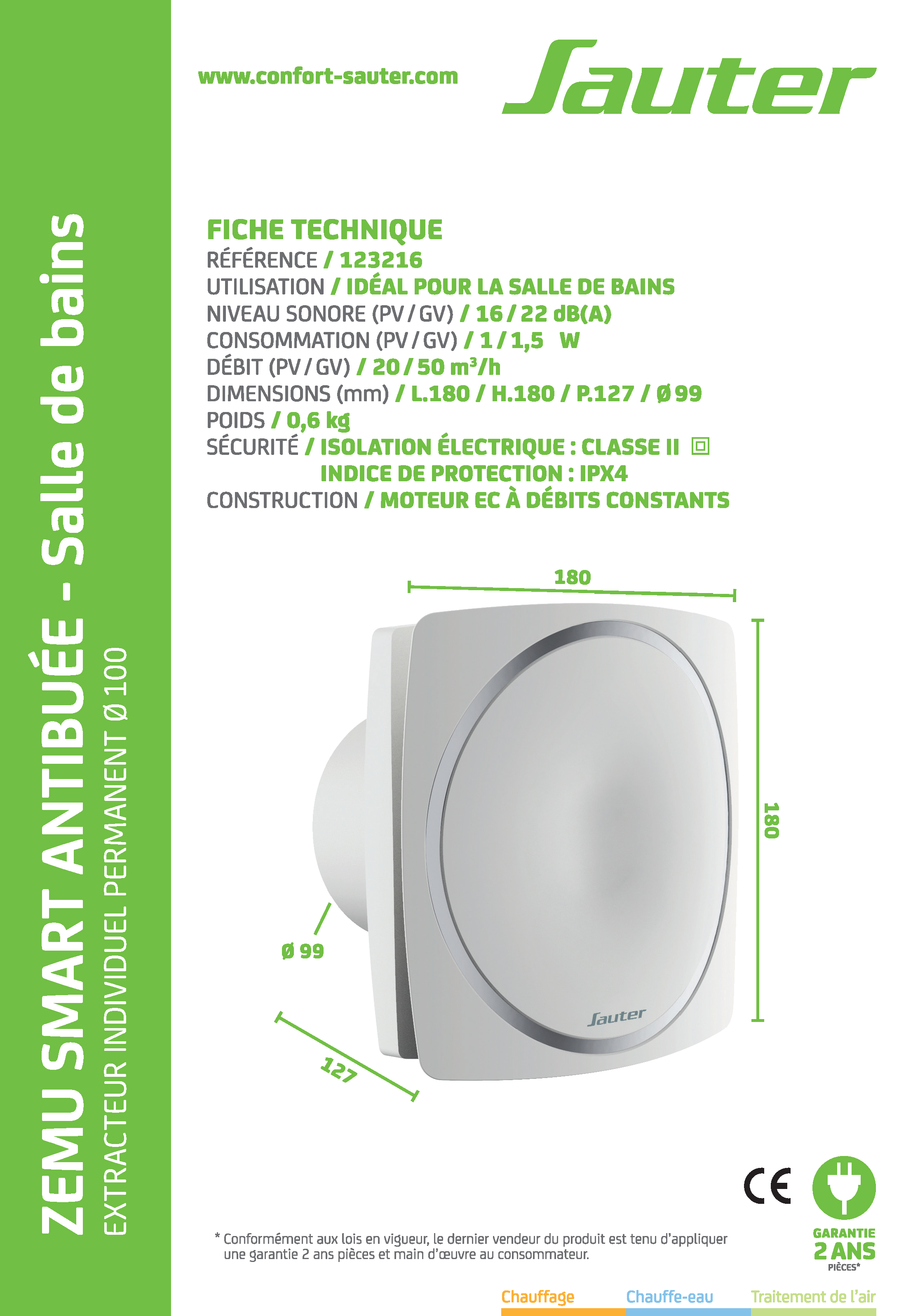 Aérateur permanent à détection d'humidité SAUTER Zemu Smart SDB 100 mm - 7