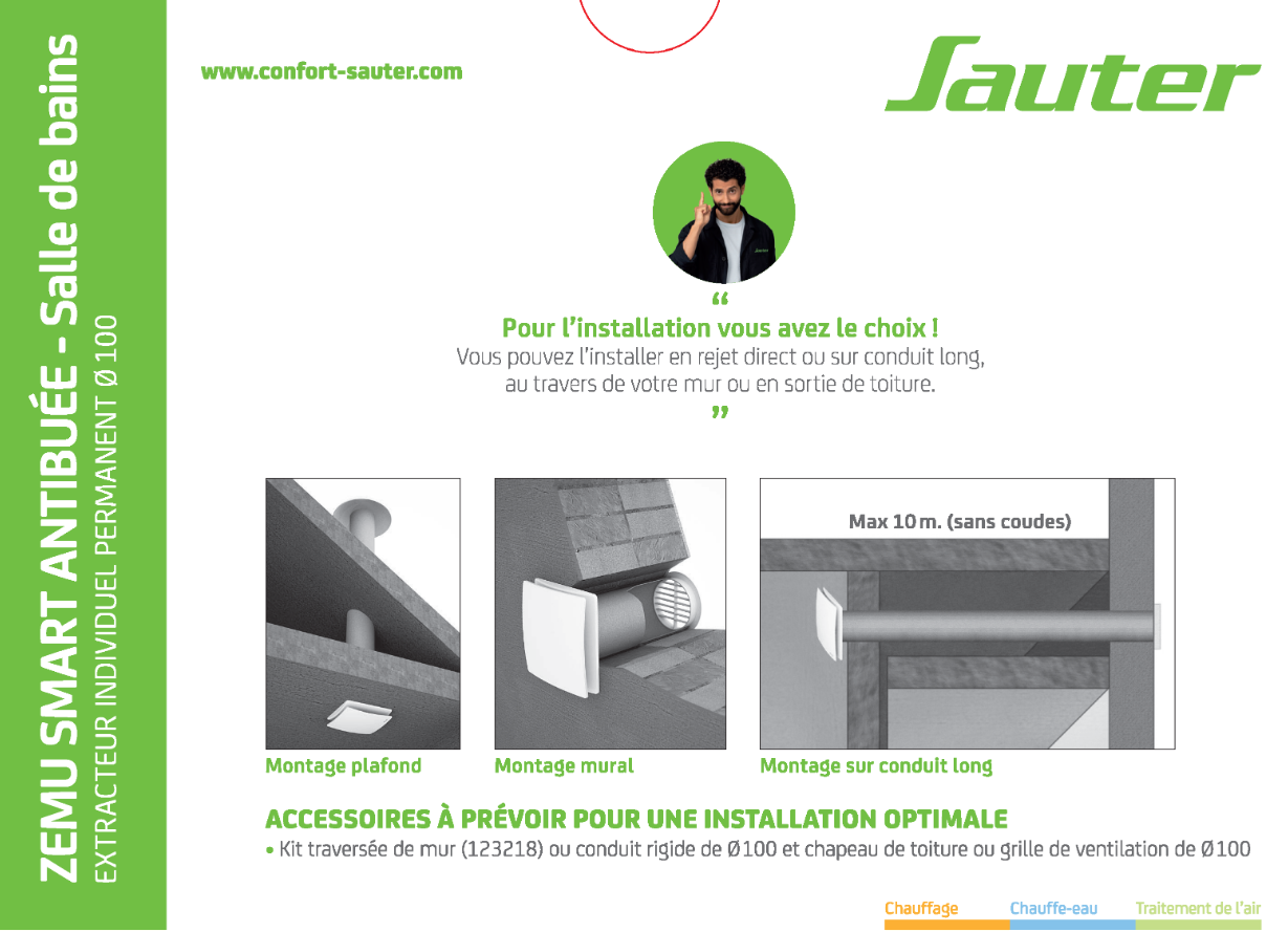 Aérateur permanent à détection d'humidité SAUTER Zemu Smart SDB 100 mm - 6
