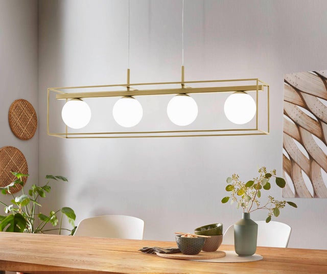 Lámpara de techo colgante de acero dorada 4 luces E14 Vallaspra 16.5 cm de ancho