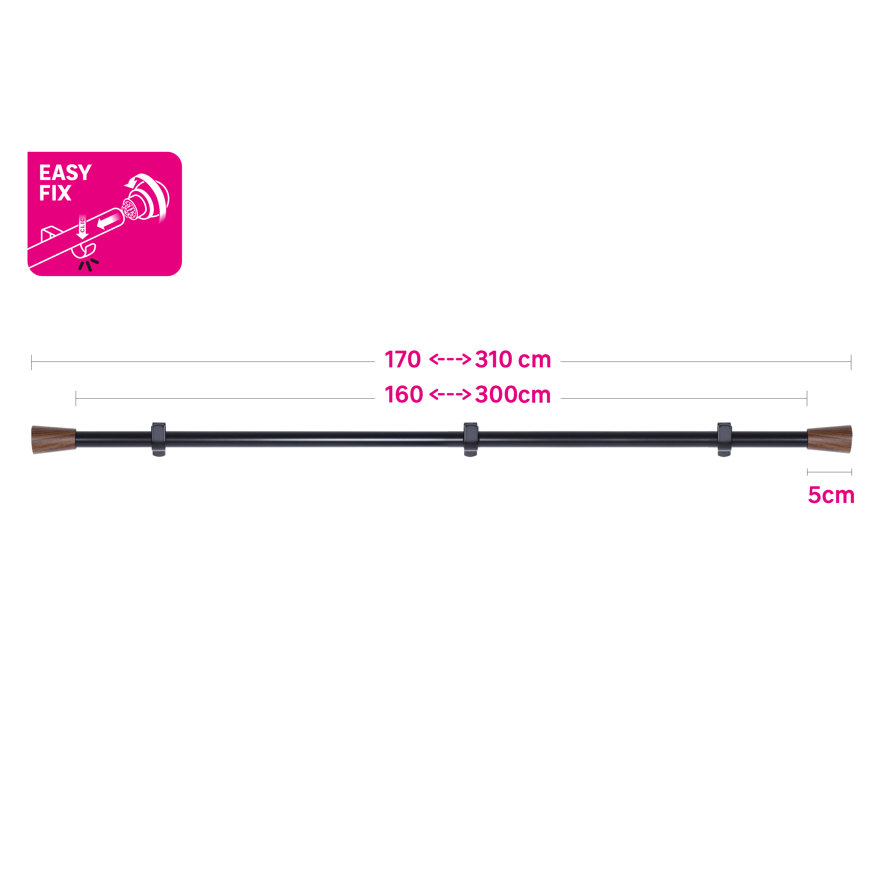 Kit varão extensível INSPIRE CRIPRETOA D16/19CM 160-300CM PRETO - 6