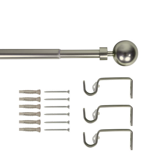 Kit 1 barra para cortina acero cromo mate a pared Ball INSPIRE diámetro 19 mm extensible 160-300 cm