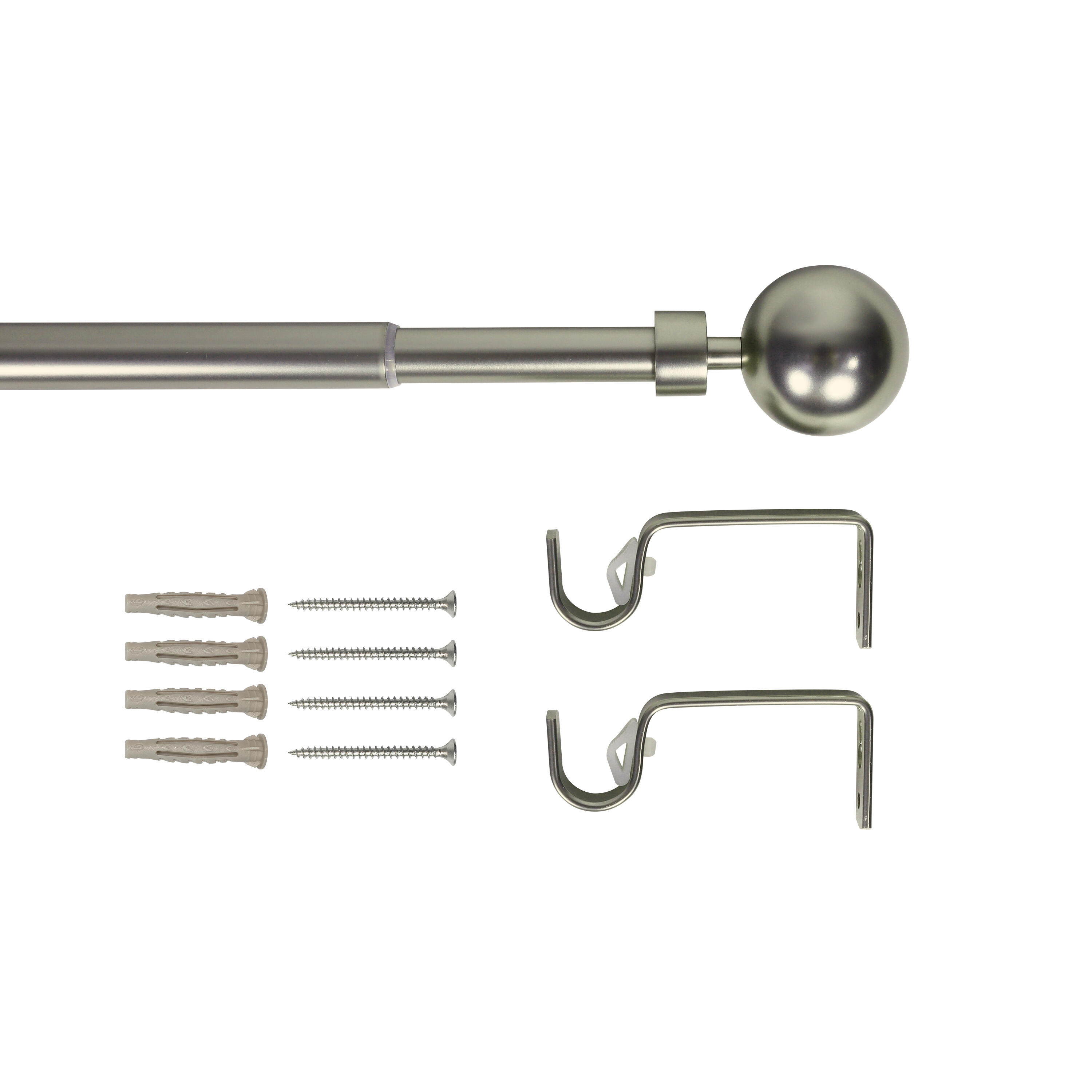 Kit de tringle à rideaux nickel Ball, L.120 - 210 cm, diam.19 mm, INSPIRE - 2