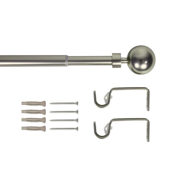 Kit bastone per tenda estensibile da 120 a 210 cm Palla in acciaio verniciato grigio argento opaco Ø 19 mm INSPIRE