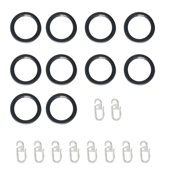 1 Anilla para barra de cortina 19 mm redonda acero INSPIRE negro mate barnizado con gancho y anillo silencioso