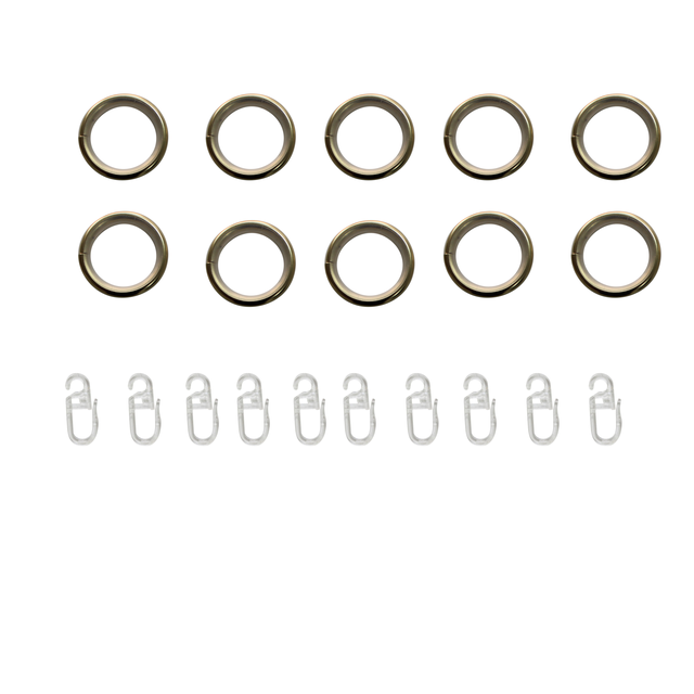 Lot de 10 anneaux pour tringle à rideau Glamy 20 mm acier doré brossé