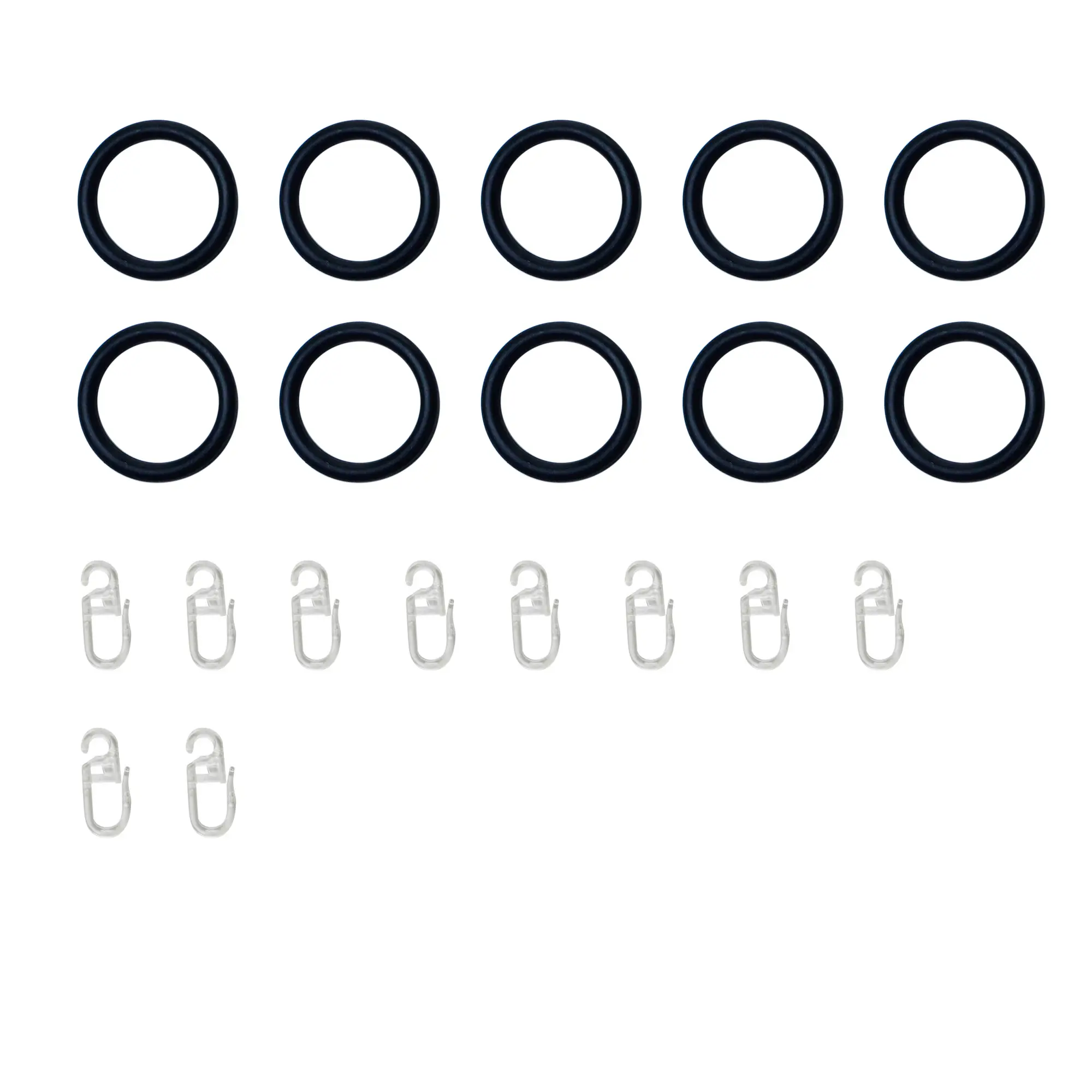 10 anillas para barra de cortina plástico con pinza d25 negro inspire