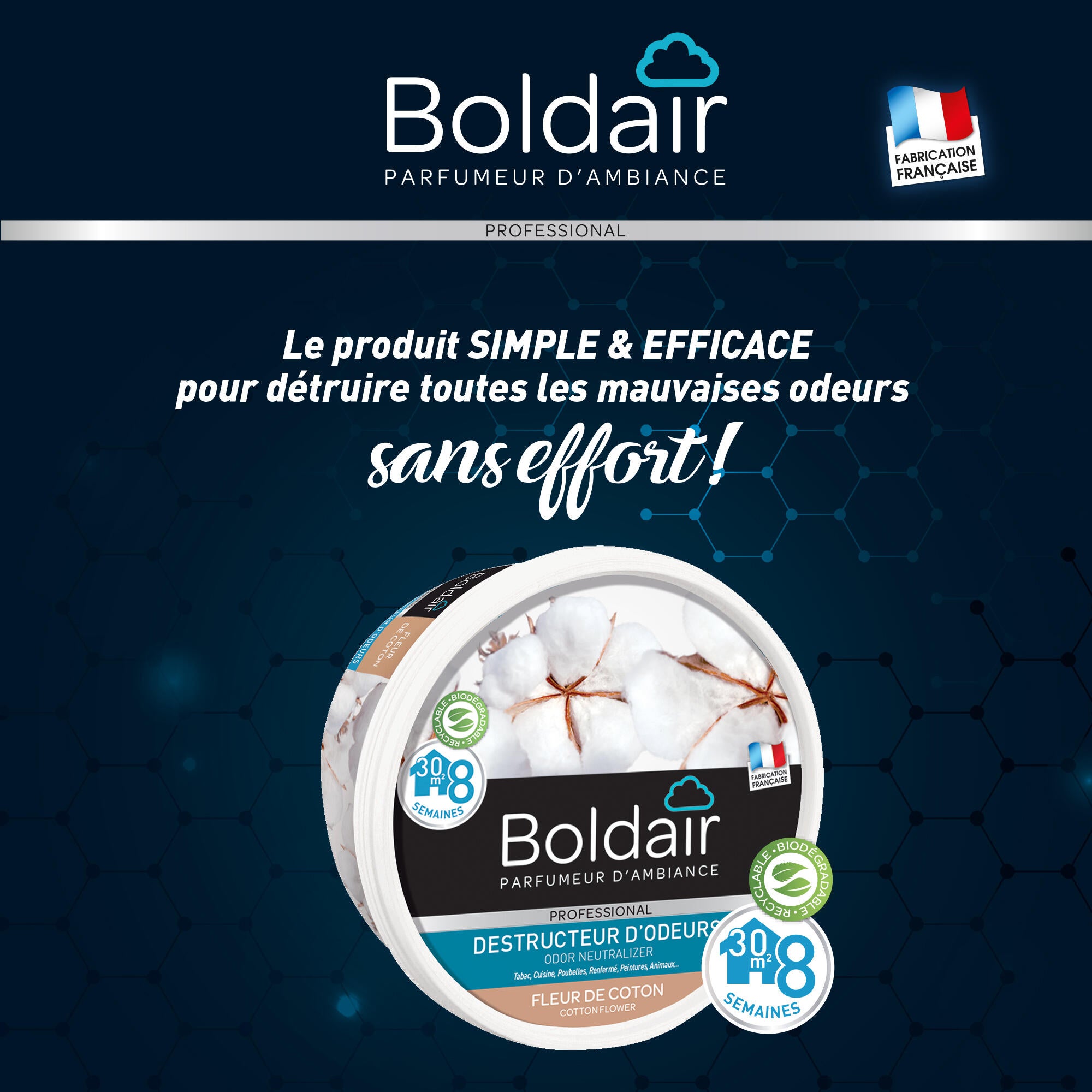 Destructeur d'odeur gel BOLDAIR, parfum fleur de coton 300 g - 2