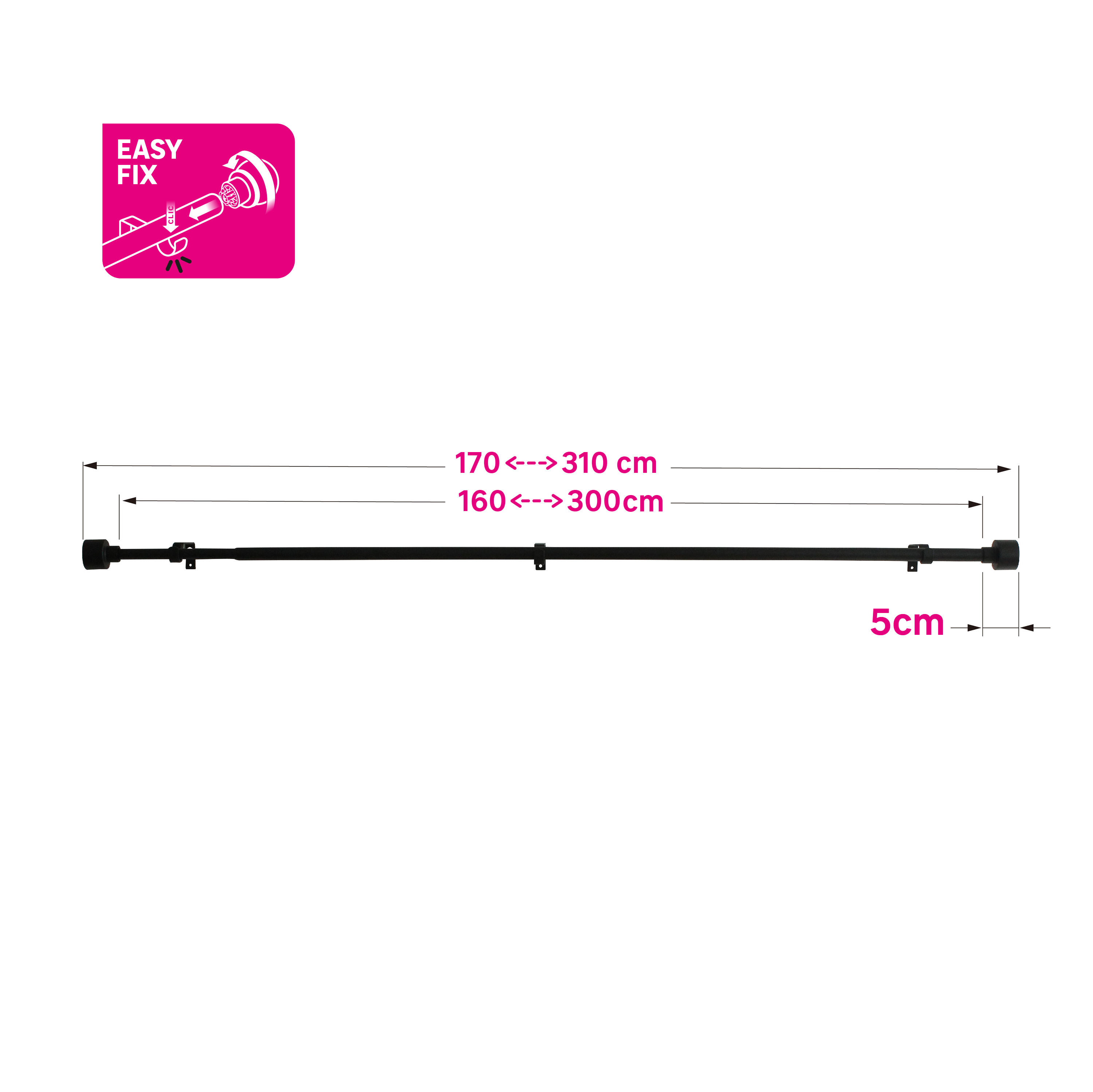 Karnisz teleskopowy Duplo 160-300 cm czarny mat 16/19 mm Inspire - 5
