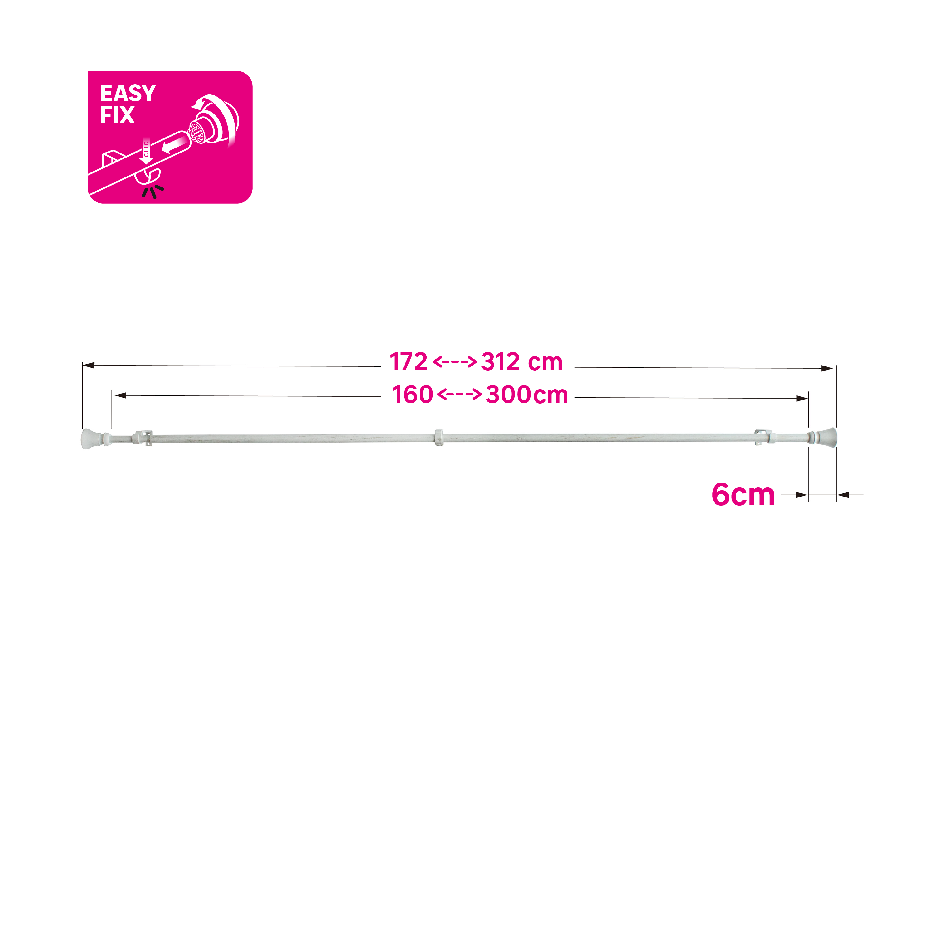 Kit varões extensível 300cm D16mm aço branco Inspire - 8