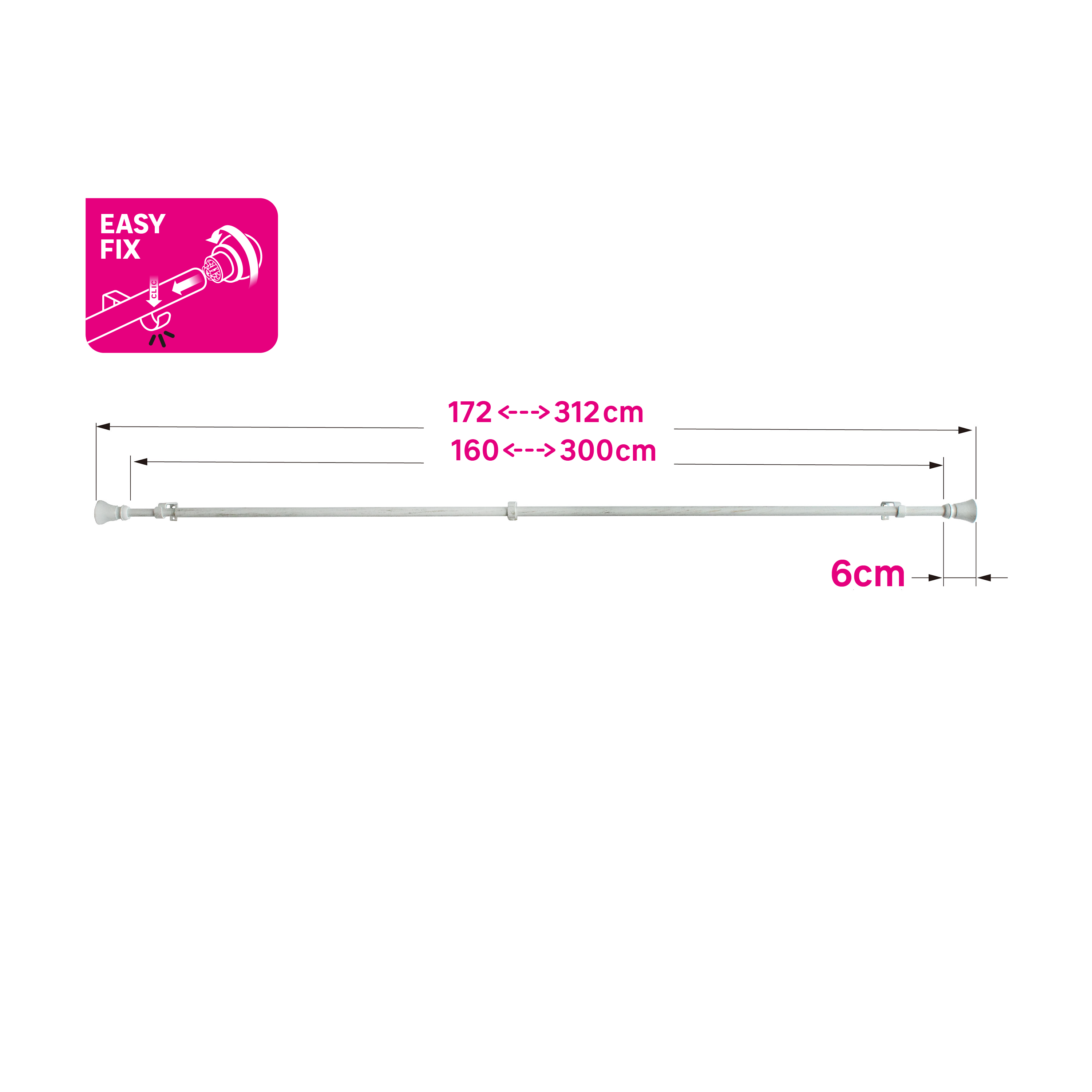 Kit varões extensível 300cm D16mm aço branco Inspire - 7